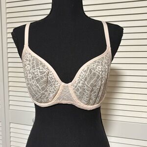 VS Blush Pink Sheer Lace Convertible Unlined Demi Bra | 32DD